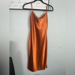 Orange Silky Midi Dress